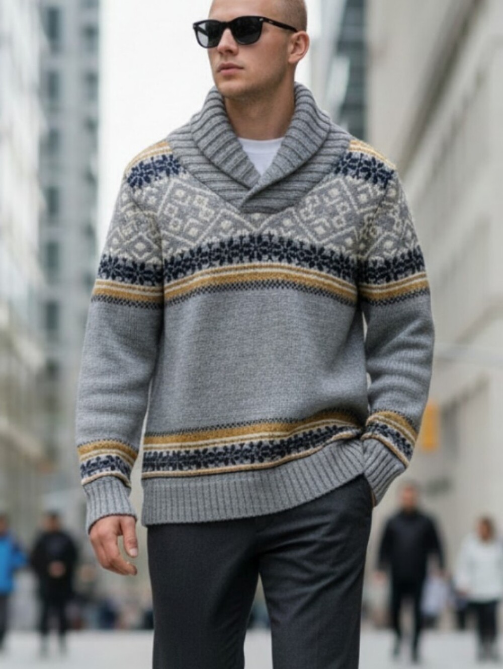 Daniel Hechter Wool Blend Shawl Collar Nordic Sweater